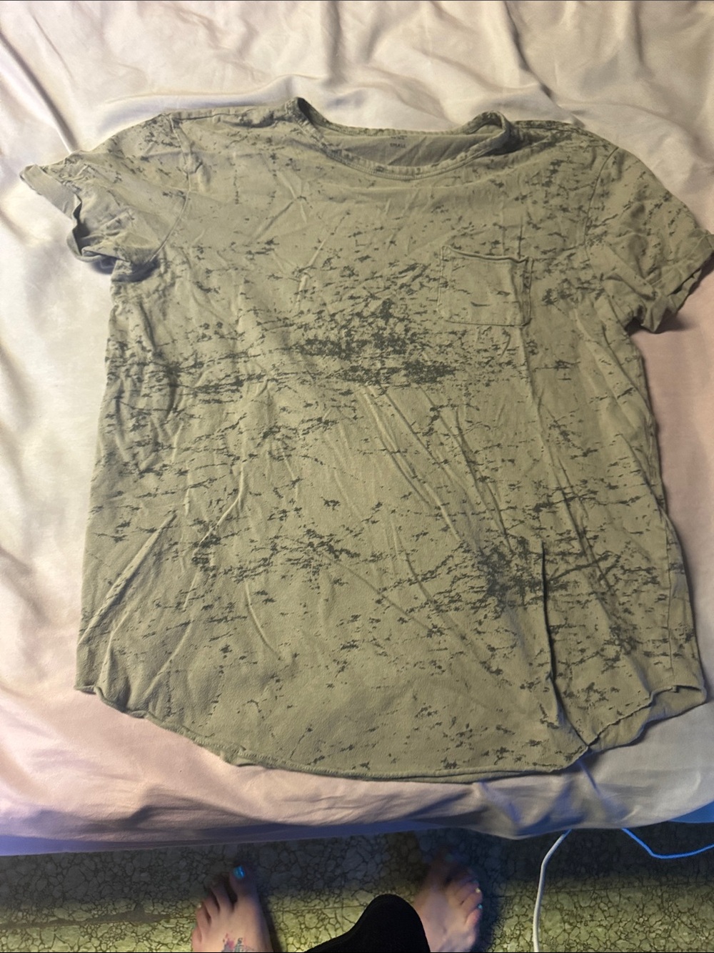 Carbon Light Olive Green Distressed Short Sleeve Tee